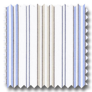 White with Blue and Tan Stripes Broadcloth - Custom Dress Shirt