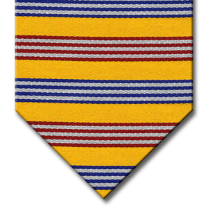 Gold with Red, Navy and Silver Stripe Tie