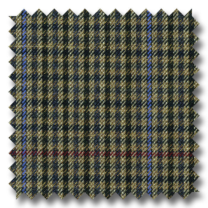 Brown with Black, Red & Blue Check Super 110's Wool