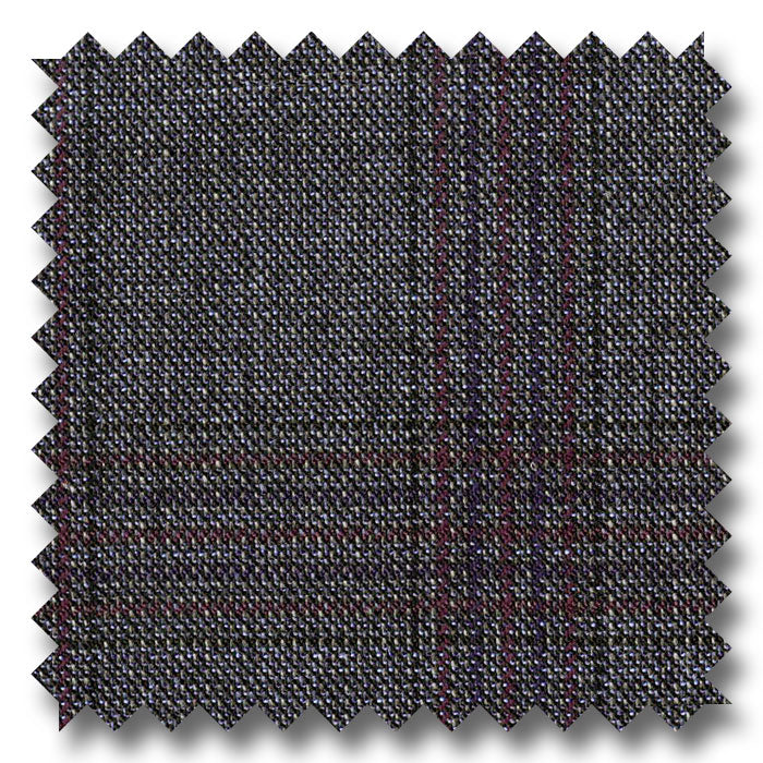 Charcoal Gray with Burgundy & Black Check Super 110's Wool