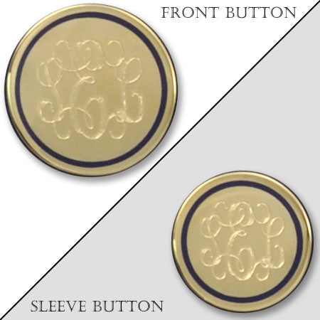 Polished Gold Electroplated Monogram Blazer Button with Navy Epoxy