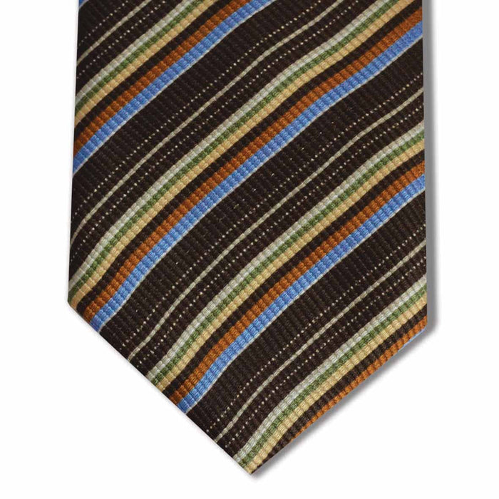 Brown with Green, Yellow, Orange, and Blue Stripe Tie