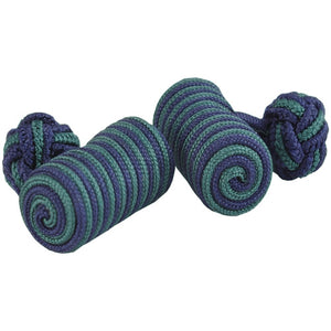 Navy and Green Barrel Silk Knot Cufflinks