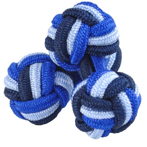 Three Tone Blue Silk Knot Cufflinks