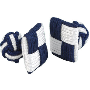 Navy and White Square Silk Knot Cufflinks