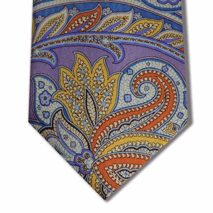 Purple with Yellow, Orange, and Blue Paisley Pattern Custom Tie