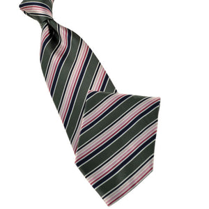 Olive Green with Blue and Shades of Pink Stripe Tie