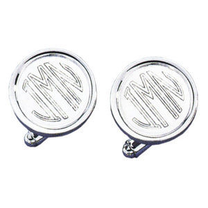 Rimmed Round Polished Rhodium Monogram Cufflinks