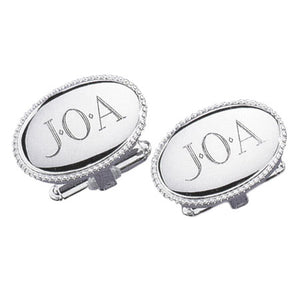 Beaded Oval Rhodium Monogram Cufflinks