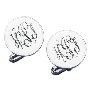 Dome Satin Border Rhodium Monogram Cufflinks