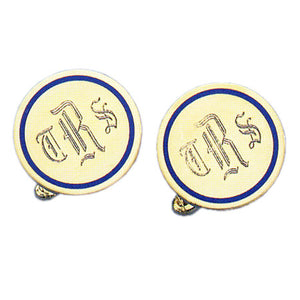 Round Polished Navy Epoxy 24k Gold Monogram Cufflinks