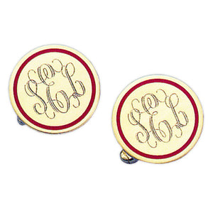 Round Polished Red Epoxy 24k Gold Monogram Cufflinks