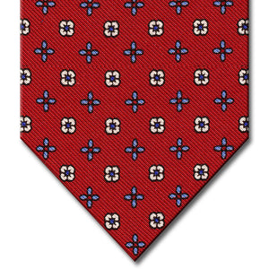 Red with Medium Blue Floral Pattern Tie