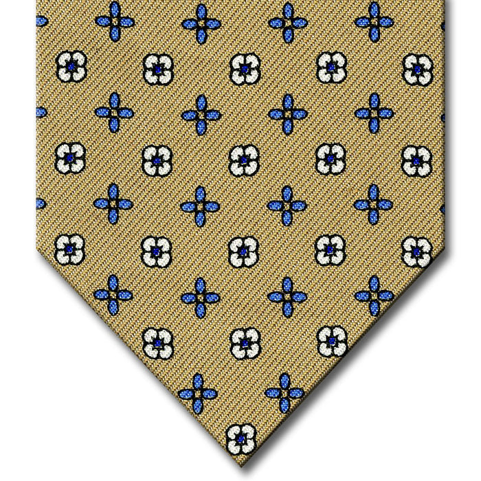 Tan with Medium Blue Floral Pattern Tie