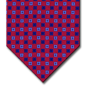 Red with Navy and Light Blue Floral Pattern Tie