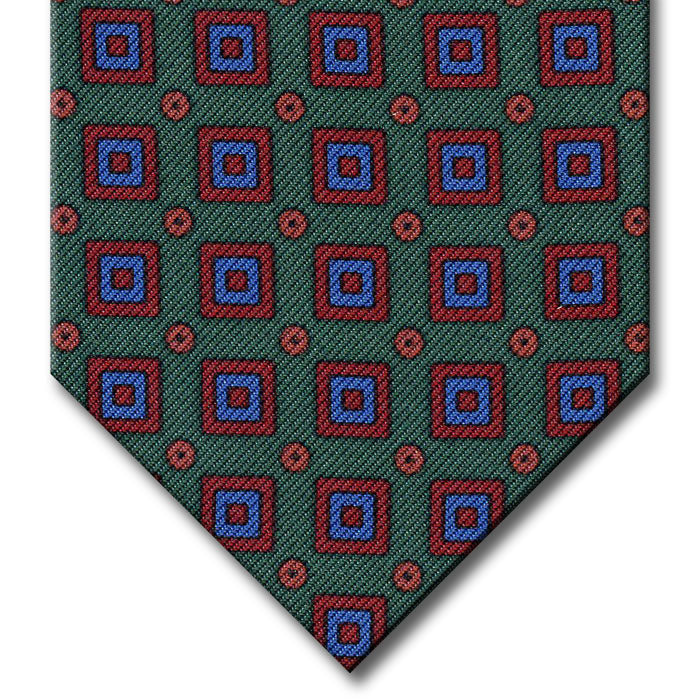 Green with Red and Blue Geometric Pattern Tie