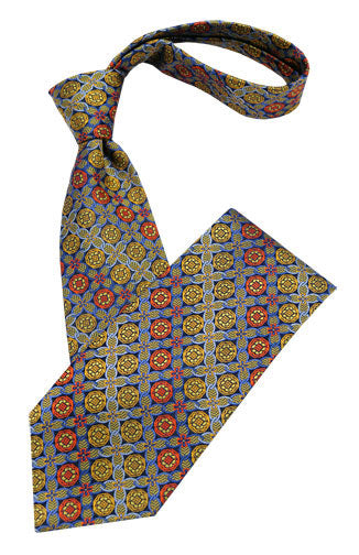 Red Blue and Yellow Medallion Tie