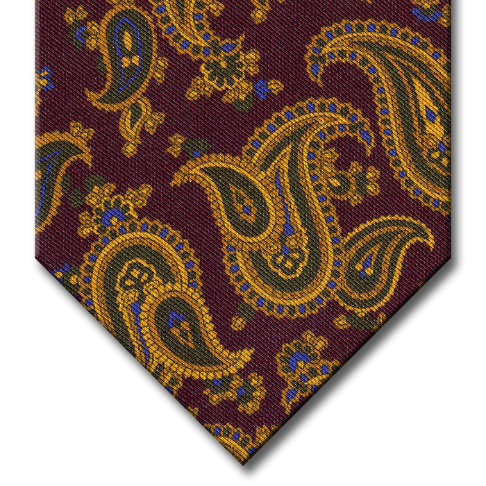 Burgundy with Gold and Green Paisley Tie