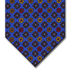 Blue with Brown and Gold Floral Pattern Tie