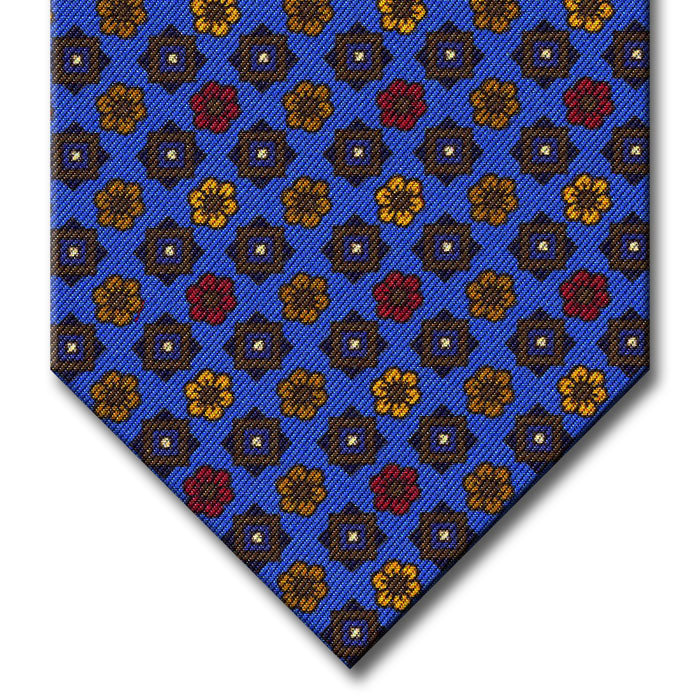 Blue with Brown and Gold Floral Pattern Tie