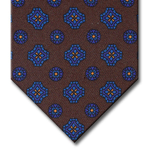 Brown with Navy and Blue Geometric Pattern Tie