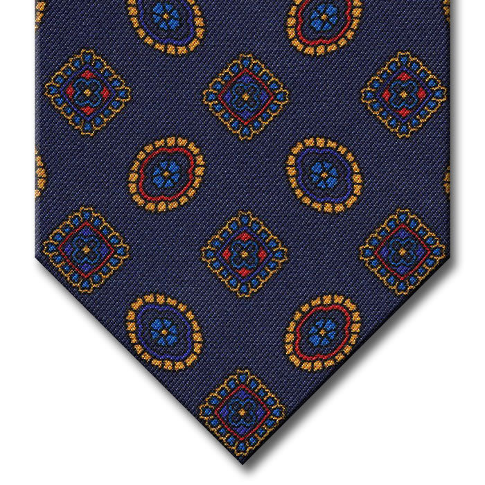 Navy with Gold and Red Geometric Pattern Tie