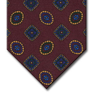 Burgundy with Blue and Gold Geometric Pattern Tie