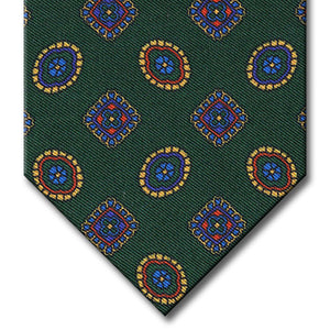 Green with Blue and Gold Geometric Pattern Tie