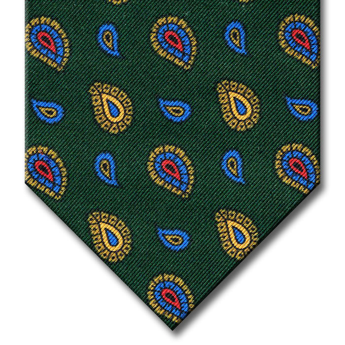 Green with Blue and Gold Paisley Tie