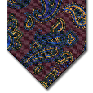 Burgundy with Blue and Gold Paisley Tie