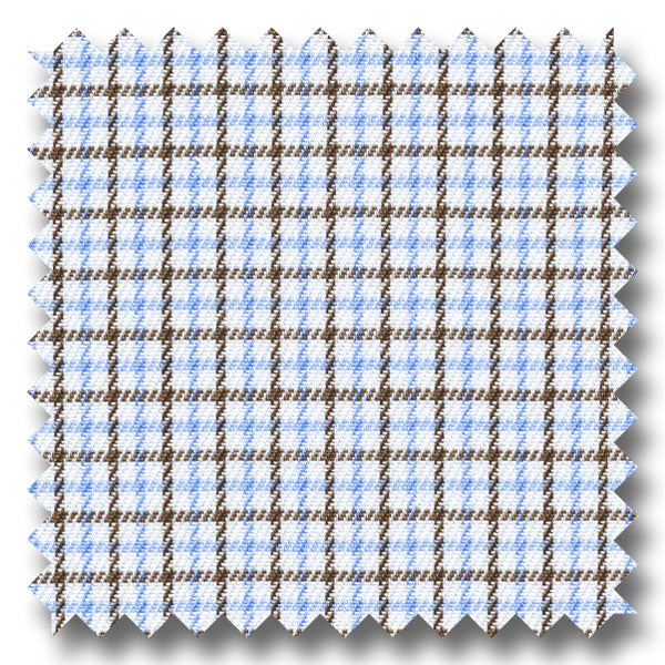 Light Blue and Brown Check 2Ply Twill - Custom Dress Shirt