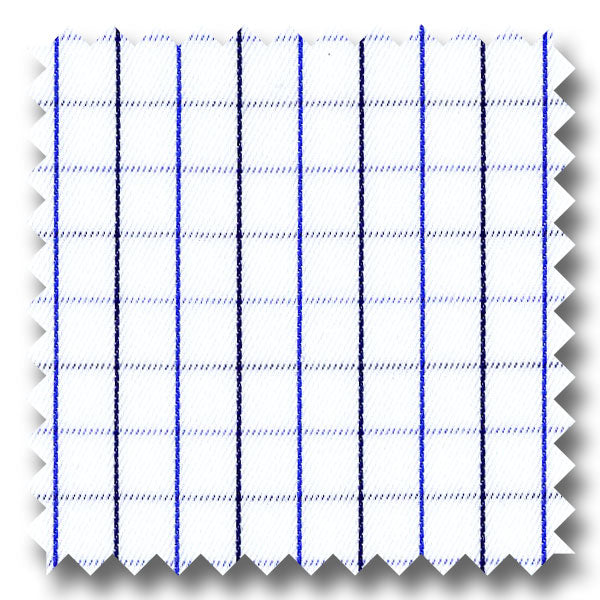 White with Blue and Navy Mini Grid Check Twill - Custom Dress Shirt