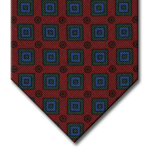 Red with Green and Blue Geometric Pattern Tie
