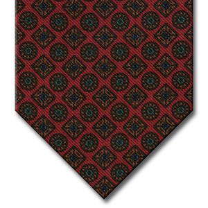 Red with Brown and Green Geometric Pattern Tie