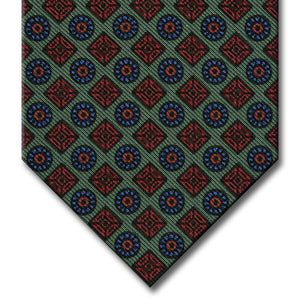 Green with Red and Blue Geometric Pattern Tie