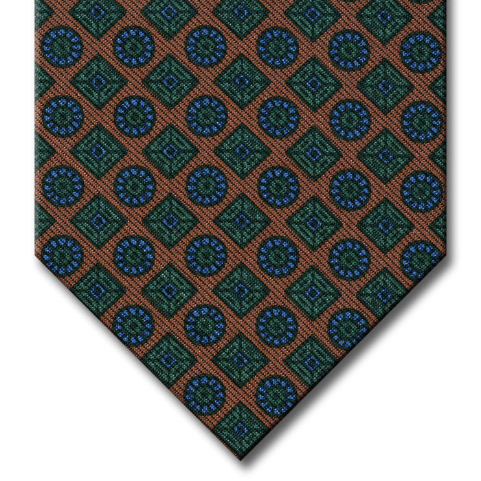 Brown with Green and Blue Geometric Pattern Tie