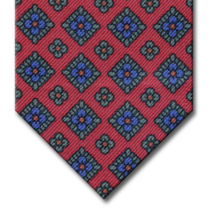 Red with Green and Blue Floral Pattern Tie