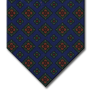Navy with Green and Orange Floral Pattern Tie