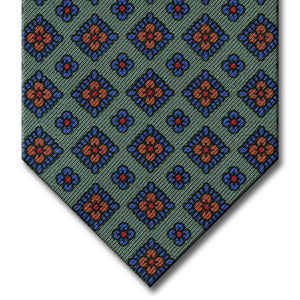Green with Blue and Orange Floral Pattern Tie