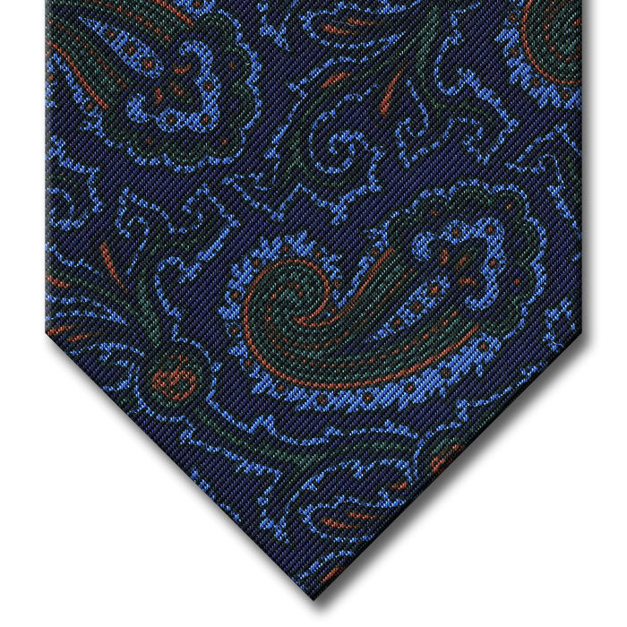 Navy with Light Blue and Green Paisley Tie