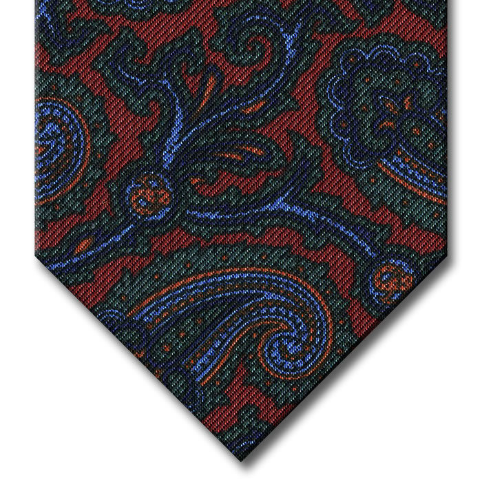 Red with Green and Navy Paisley Tie