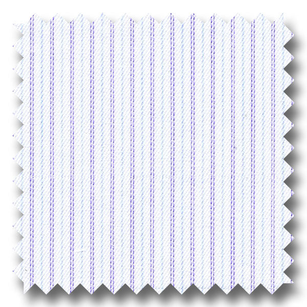 Light Blue and Plum Stripe 140 2Ply Twill - Custom Dress Shirt