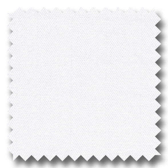 White Solid 2Ply Mini Herringbone - Custom Dress Shirt