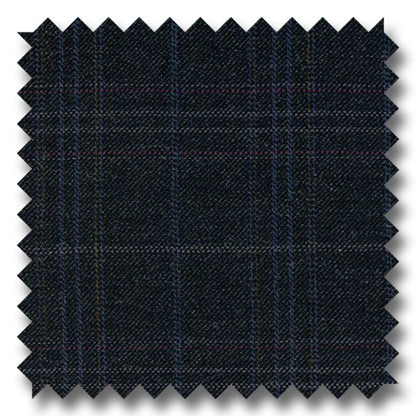 Charcoal Blue Windowpane 100% Wool