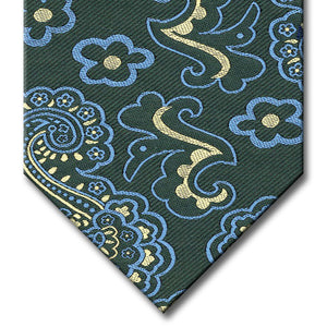 Green with Light Blue and Champagne Paisley Tie