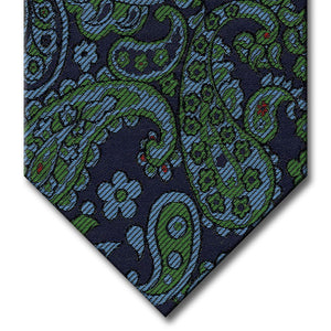 Navy with Green and Light Blue Paisley Tie