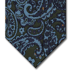 Dark Green with Navy and Light Blue Paisley Tie