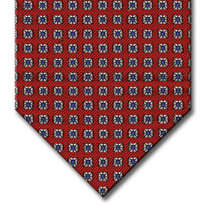 Red with Blue and Silver Geometric Pattern Tie
