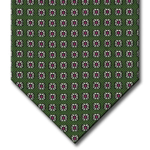 Green with Red and Silver Geometric Pattern Tie