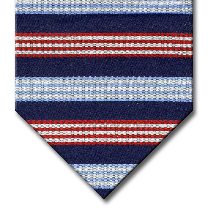 Navy with Light Blue, Red and Silver Stripe Tie